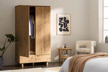 Texas Artisan Oak Effect Double Wardrobe with Two Doors and Two Drawers - UK Luxury Furniture